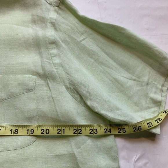 Cremieux 100% Linen Shirt Mens Large Button Down Short Sleeve Green Beach Summer - Picture 10 of 12